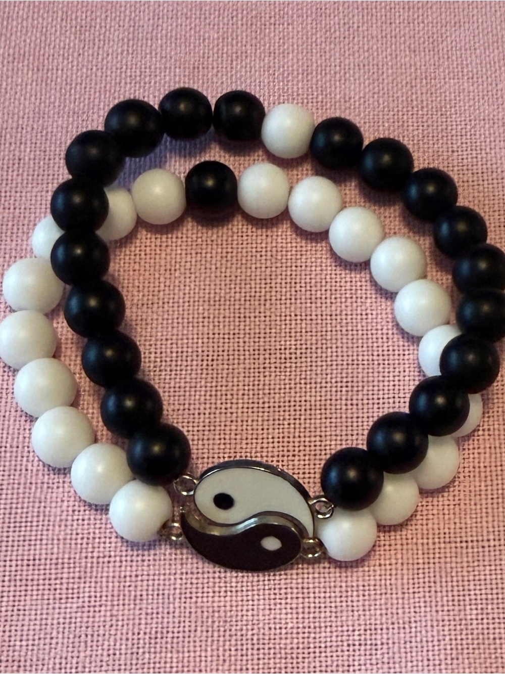 Black and White Yin Yang Beaded Stretch Bracelet Set - Women Jewelry